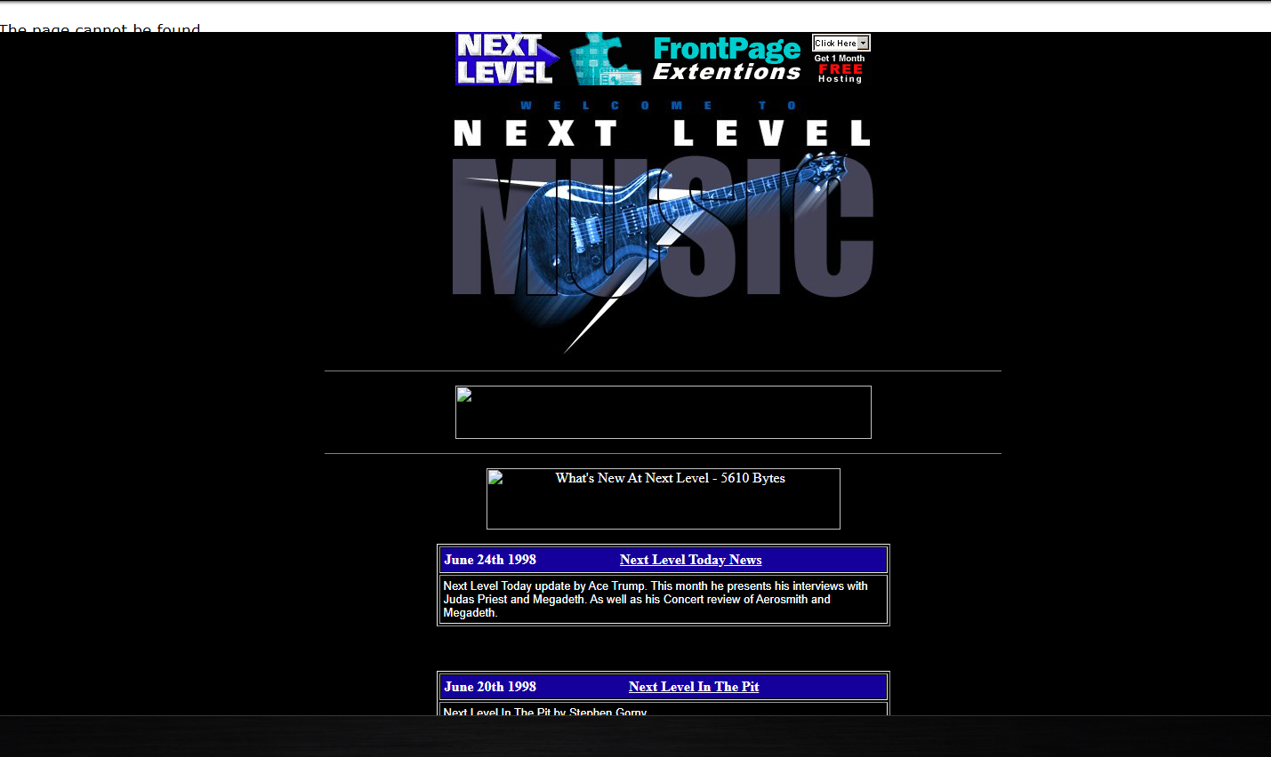 Preserved Next Level Music website presentation from 1998