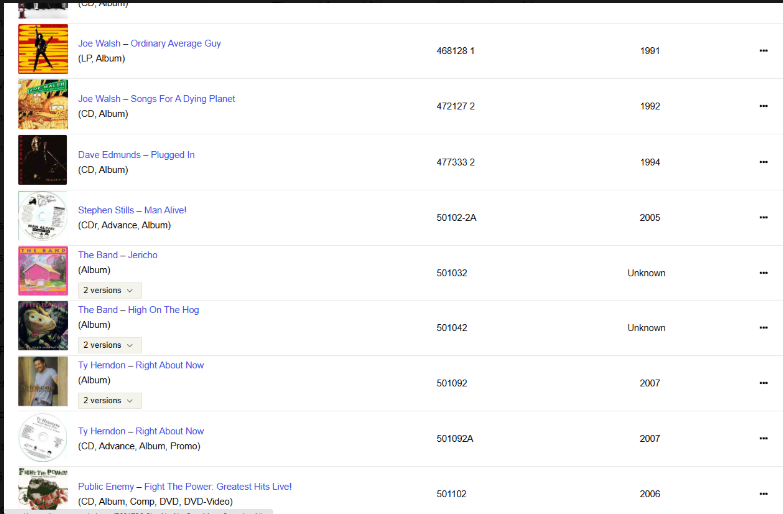 Discogs catalog capture showing selected Pyramid releases and catalog numbers